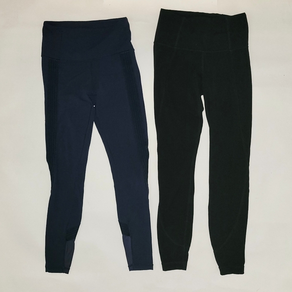 Athleta Leggings Lot of 1 Navy & 1 Black Salutation  & Side Stripe Size XXS - Picture 1 of 4
